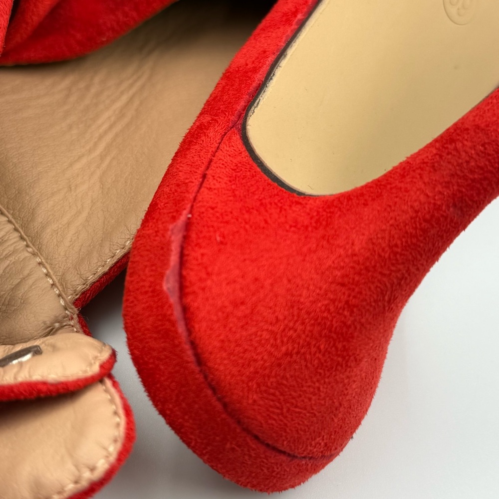 Meiliani Red Faux Suede Peep Toe Stiletto Booties Women’s Size 8 - Picture 15 of 15